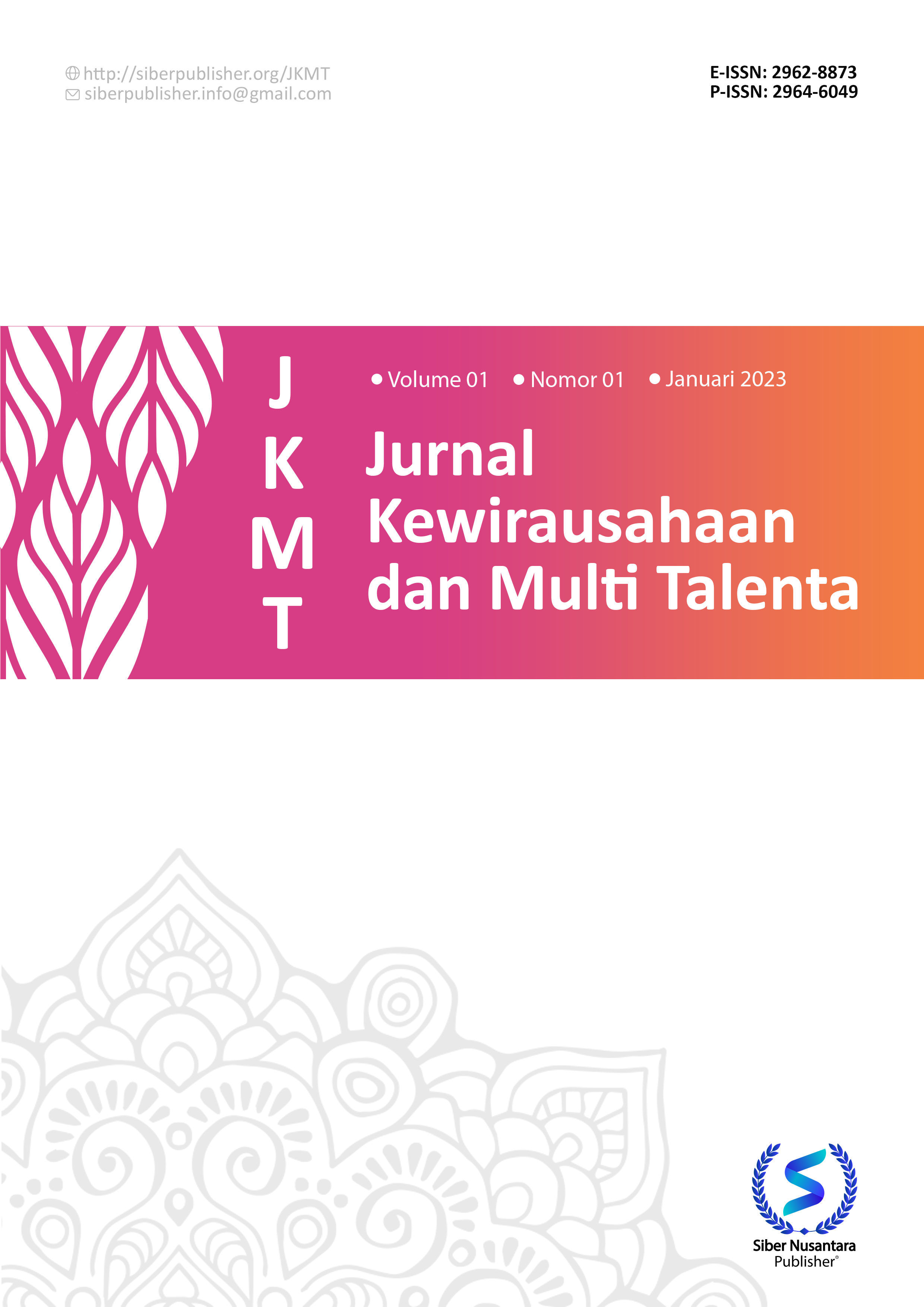 					View Vol. 1 No. 1 (2023): Jurnal Kewirausahan dan Multi Talenta (Januari-Maret 2023)
				