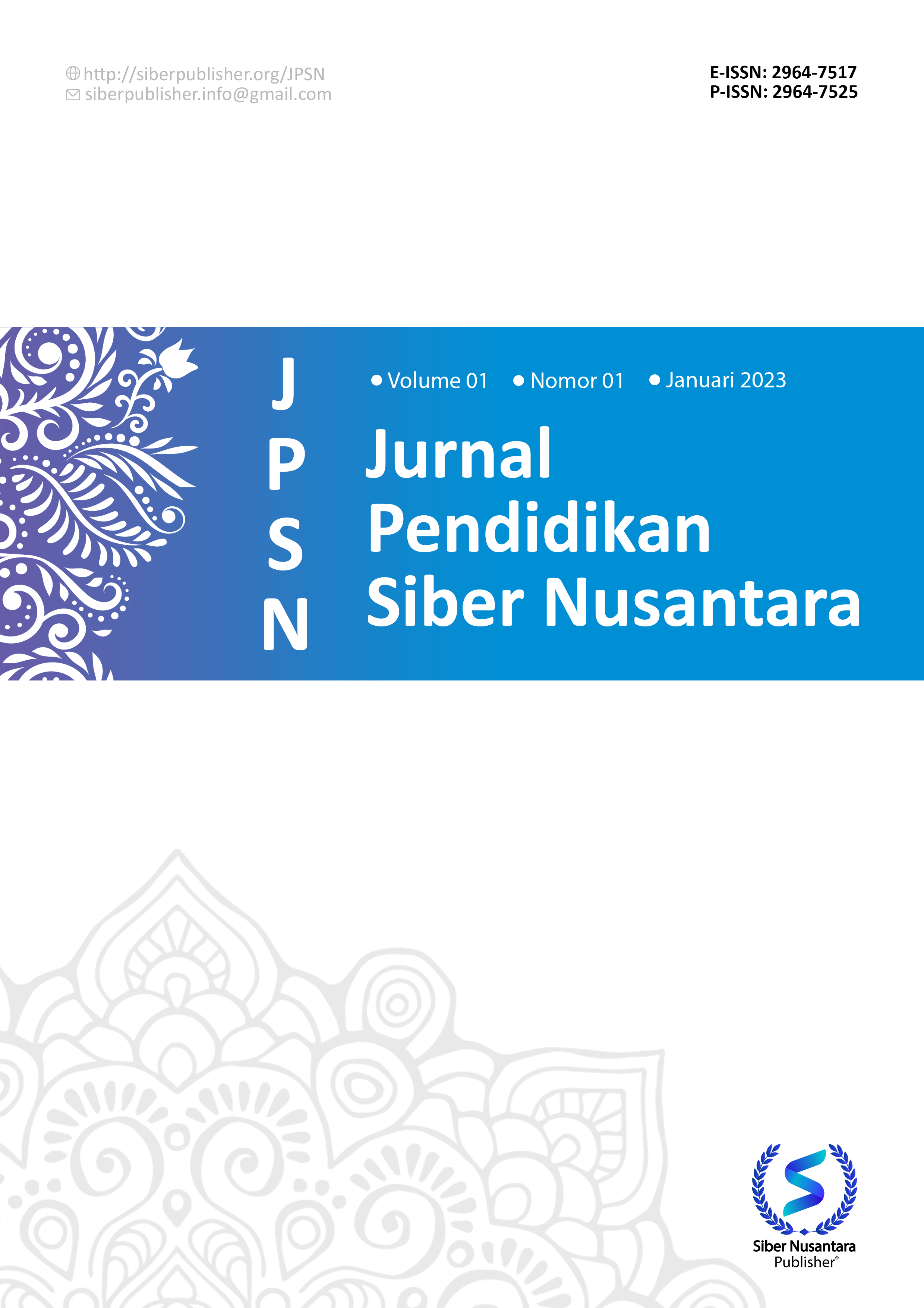 					View Vol. 1 No. 1 (2023): Jurnal Pendidikan Siber Nusantara (Januari-Maret 2023)
				